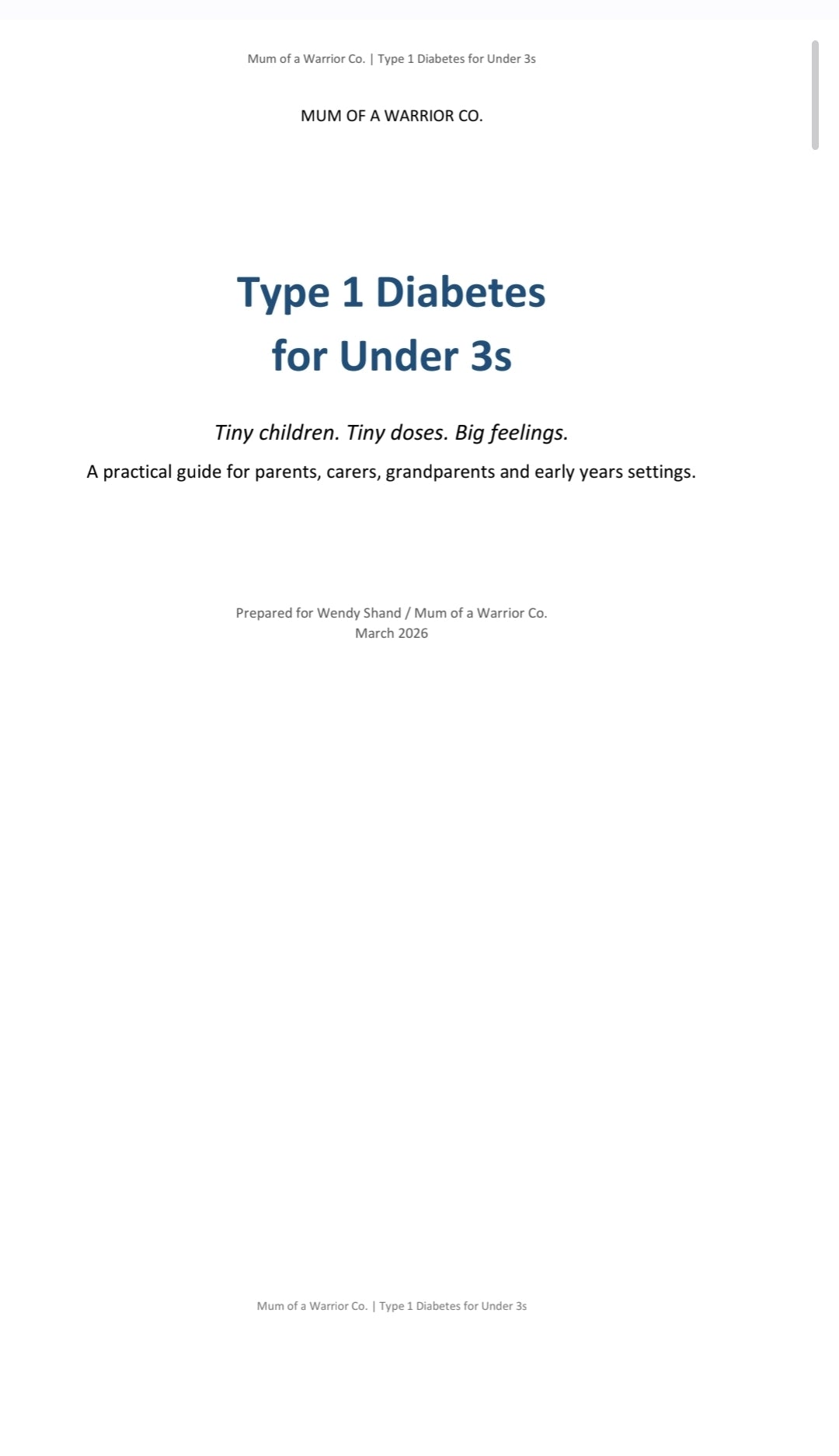 Type 1 Diabetes for Under 3s Guide & Printables Pack